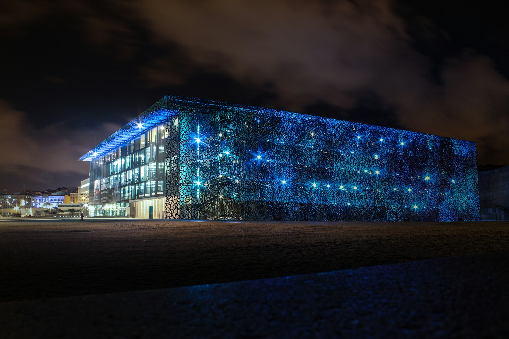 blue light Data Center building cooled with water